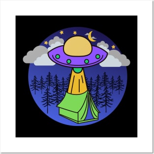 Alien Spaceship Visits Campers – Purple Green Posters and Art